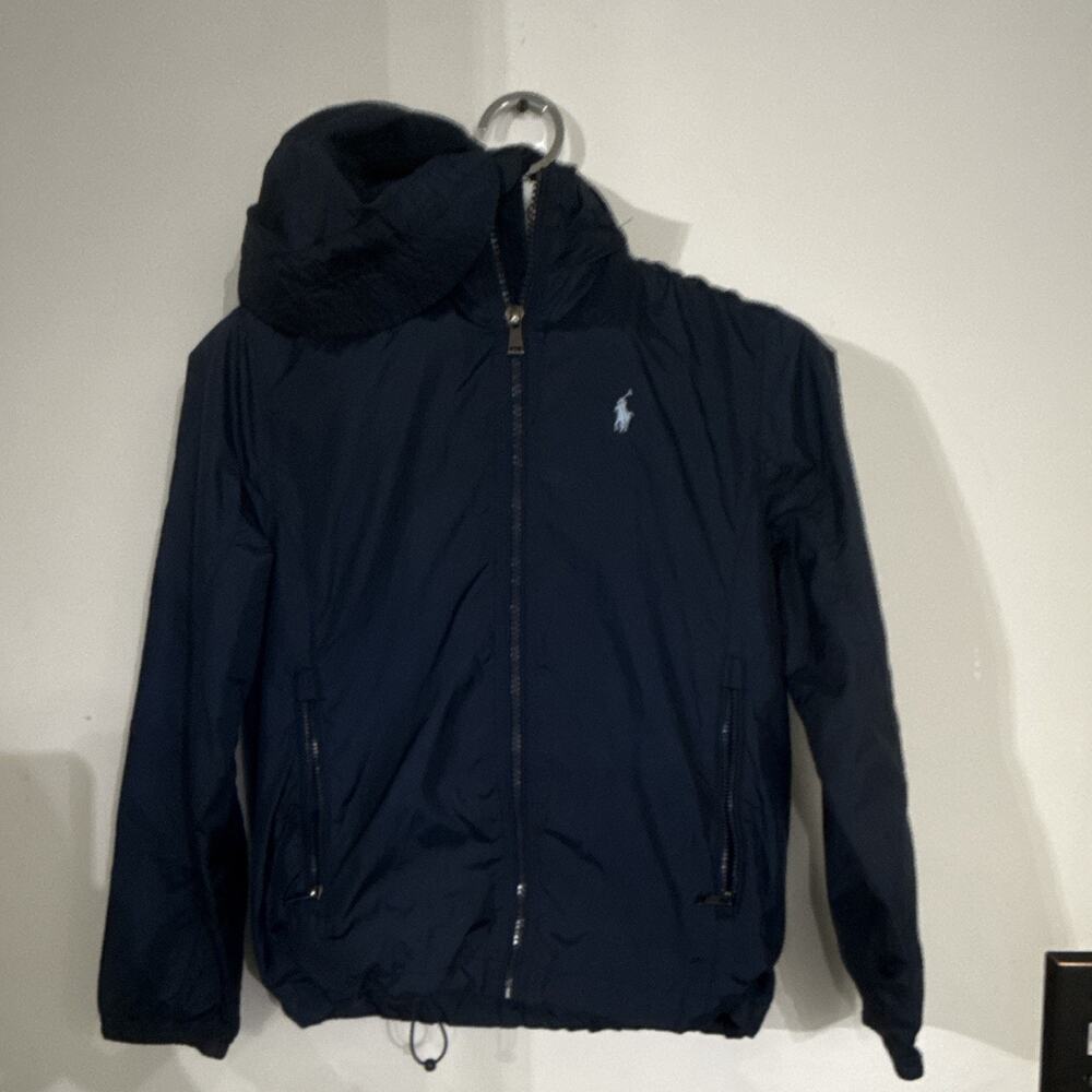 Polo Ralph Lauren Boys Youth Small Navy Blue Hooded Full Zip Jacket Pony Logo